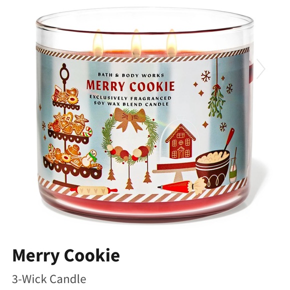 🆕BATH & BODY WORKS 3 WICK CANDLE/MERRY COOKIE - Picture 1 of 1